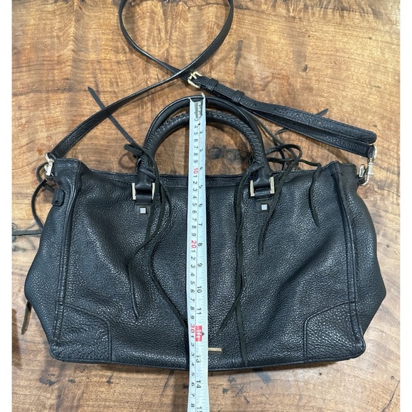 Rebecca Minkoff Black Textured Grain Leather Regan Satchel Shoulder Fringes Bag​ - Picture 7 of 12